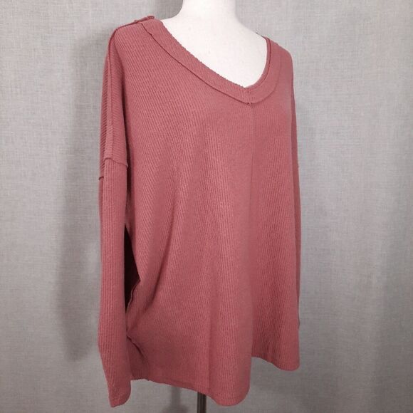 Easel Women's Oversized Chunky Knit Corduroy Boxy Sweater Size Large V-Neck - Picture 2 of 13